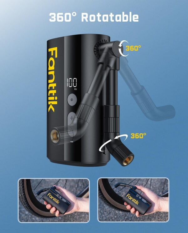 Fanttik X9 Ace Mini Bike Tire Pump, 32s Fast Inflate Bike Pump with Guage, 150PSI Electric Air Pump with Presta and Schrader Valve, Suitable for Road Bike, Mountain Bike, E-Bike, City Bike - Image 6