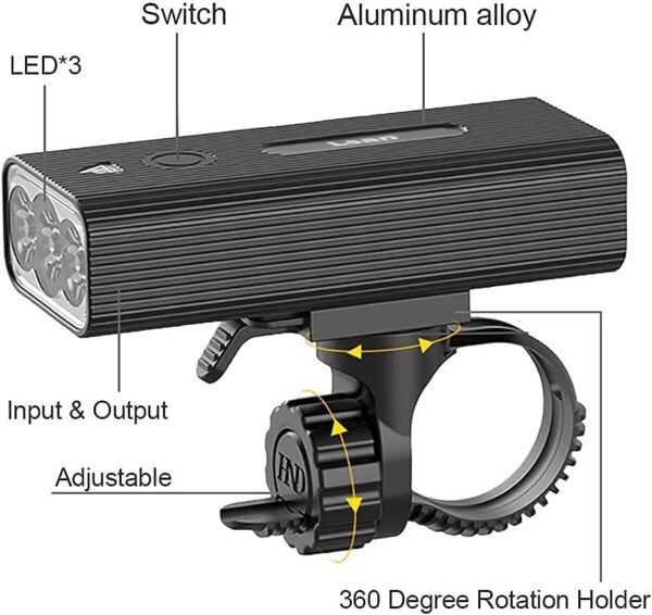1200 Lumens Bike Lights Front and Back,3 LED USB Rechargeable Bicycle Light,Super Bright Bike Lights for Night Riding,Bike Headlight with Power Bank Function,IPX5 Waterproof,3+5 Light Modes - Image 2
