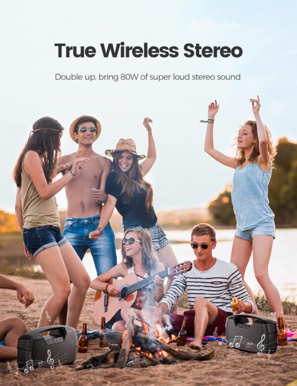 IPX7 Waterproof Bluetooth Speaker, 40W(60 Peak) Portable Wireless Speaker with Subwoofer, 32H Playtime, Stereo Loud Sound, Deep Bass, Bluetooth 5.0 Outdoor Speakers with Handle for Pool, Beach, gifts - Image 6