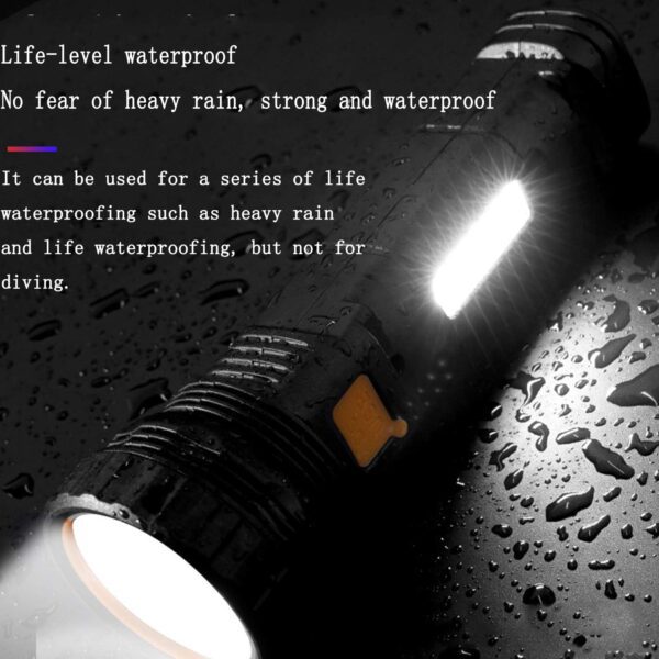 Solar/Rechargeable Multi Function 1000 Lumens LED Flashlight, with Emergency Strobe Light and 1200 Mah Battery, Emergency Power Supply and USB Charging Cable, Fast Charging (1PC) - Image 3