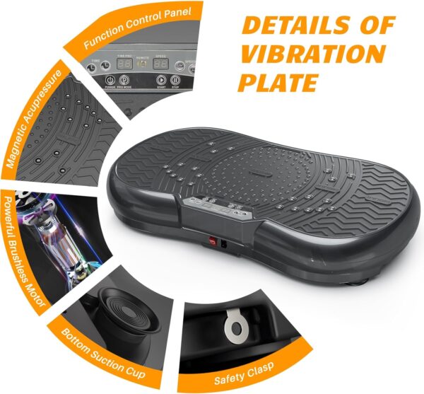 Bigzzia Vibration Plate Exercise Machine 10 Modes Whole Body Workout Vibration Fitness Platform w/ Loop Bands Jump Rope Bluetooth Speaker Home Training Equipment for Weight Loss & Toning - Image 2