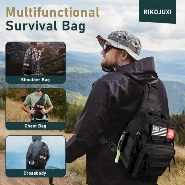 Survival Kit, 262Pcs Survival Gear and Supplies with First Aid Kit Pouch and Crossbody Bag, Emergency Kit with Tent, Camping Axe Hammer, Survival Shovel w/Pick, Bug Out Bag Gifts for Men Women - Image 9