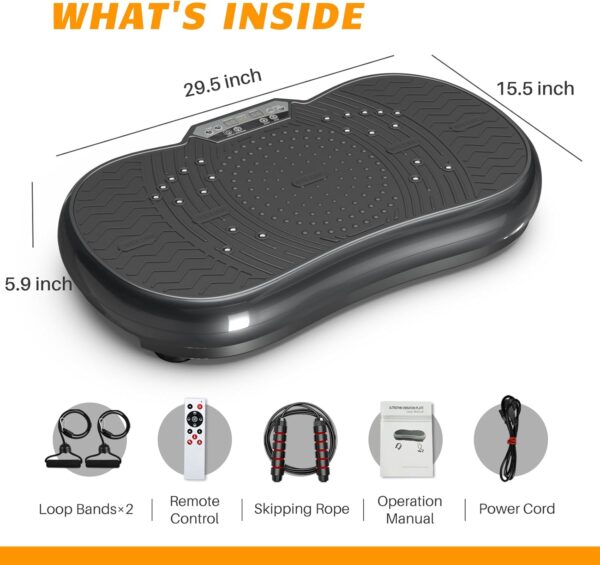 Bigzzia Vibration Plate Exercise Machine 10 Modes Whole Body Workout Vibration Fitness Platform w/ Loop Bands Jump Rope Bluetooth Speaker Home Training Equipment for Weight Loss & Toning - Image 5