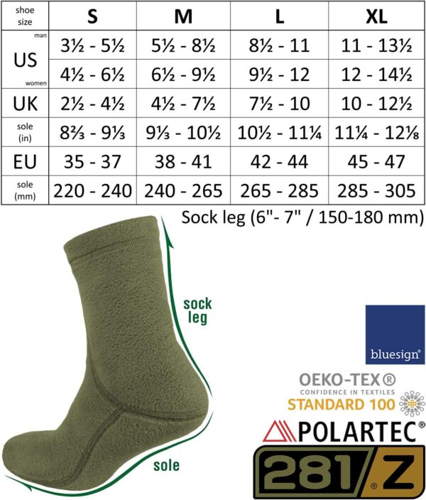 281Z Military Warm 6 inch Liners Boot Socks - Outdoor Tactical Hiking Sport - Polartec Fleece Winter Socks - Image 7