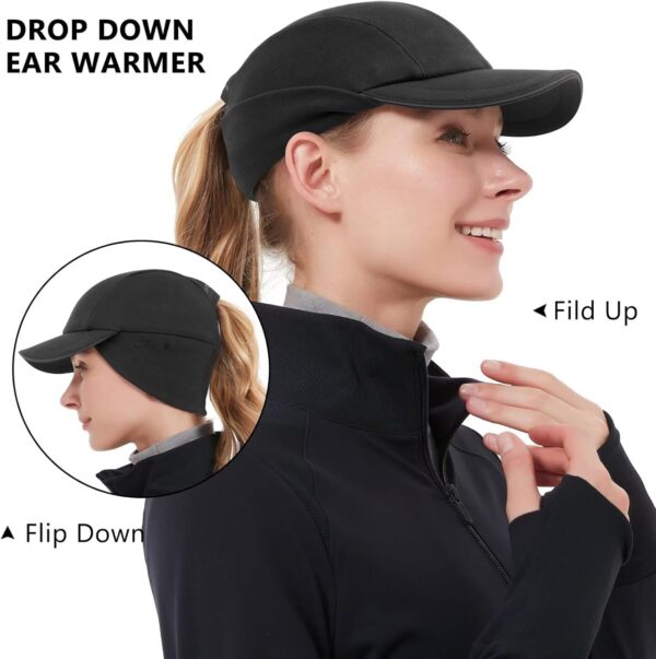 GADIEMKENSD Women's Winter Reflective Fleece Ponytail Hat with Drop Down Ear Warmer - Image 3