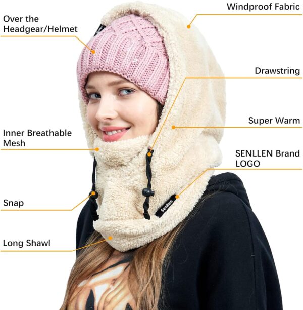 Senllen Balaclava Cold Weather Fleece Windproof Ski Mask Winter Breathable Thermal Face Mask Neck Warmer Scarf Helmet Hood - Image 2