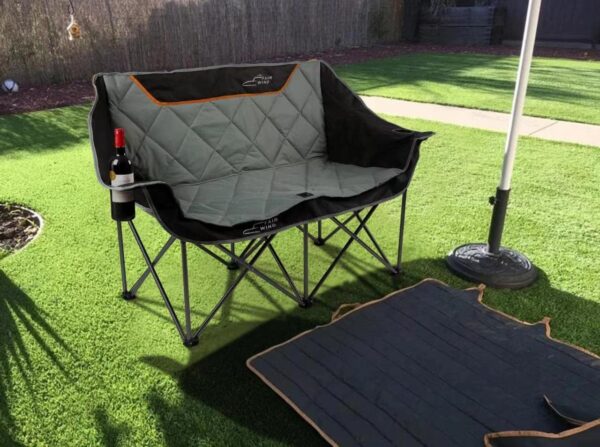 FAIR WIND Oversized Fully Padded Camping Chair Folding Loveseat Camping Couch Double Duo Chair Heavy Duty Quad Fold Chair Arm Chair with Cup Hold - Supports 650 LBS Black - Image 2