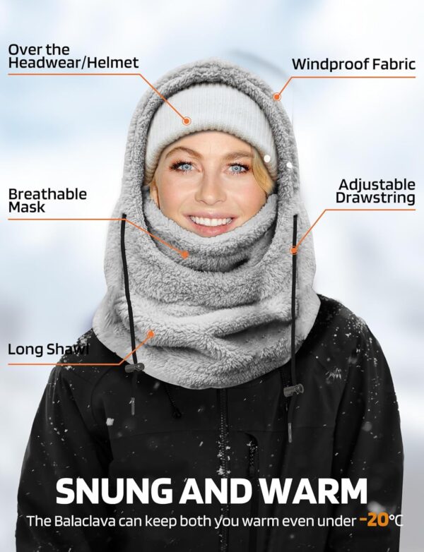 Balaclava Winter Ski Mask for Men Women, Fleece Face Mask Women Hat Neck Windproof Hooded Scarf Cold Weather Warm Face Cover - Image 3