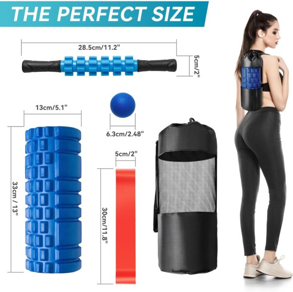 5 in 1 Foam Roller Set for Deep Tissue Muscle Massage, High Density Trigger Point Fitness Patented Exercise Foam Roller, Massage Roller, Massage Ball, Resistance Band, for Whole Body - Image 7