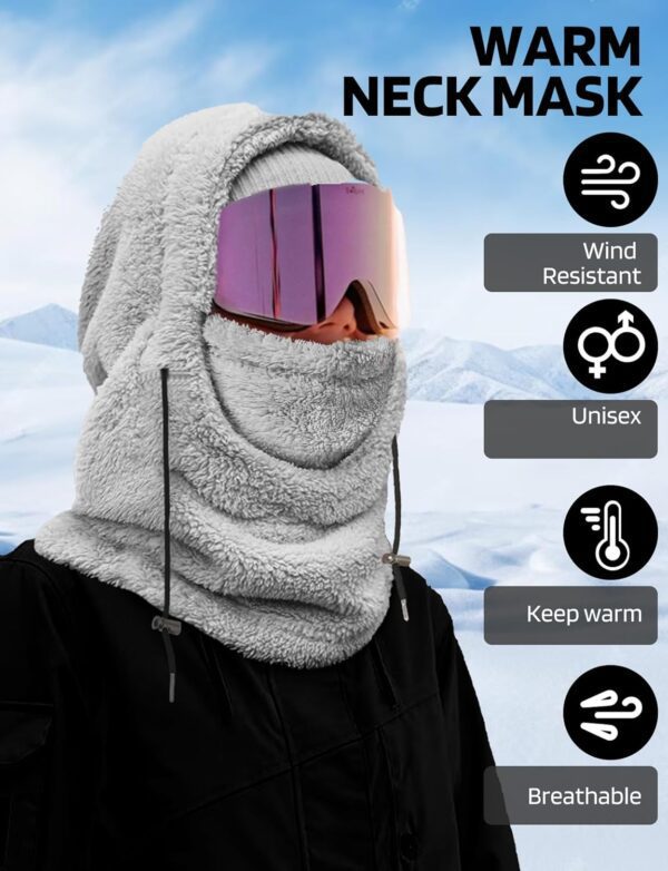 Balaclava Winter Ski Mask for Men Women, Fleece Face Mask Women Hat Neck Windproof Hooded Scarf Cold Weather Warm Face Cover - Image 2