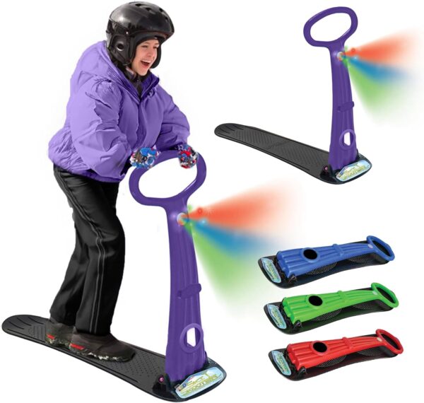 Geospace Winter Fun Ski Skate, Foldable Snow Scooter, Ski Skooter, Snow Sled, and Kids Snowboard with LED Light – Multi-Purpose Portable Sandboard, Snow Skate, and Kids/Teenager Sled for All Ages