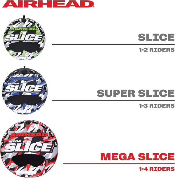 Airhead Slice Towable 2-4 Rider Models, Tube for Boating and Water Sports, Heavy Duty Full Nylon Cover with Zipper, EVA Foam Pads, and Patented Speed Safety Valve for Easy Inflating & Deflating - Image 7