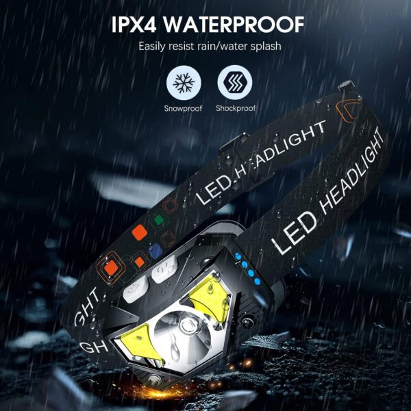 LHKNL Headlamp Flashlight, 1200 Lumen Ultra-Light Bright LED Rechargeable Headlight with White Red Light,2-Pack Waterproof Motion Sensor Head Lamp,8 Mode for Outdoor Camping Running Hiking Fishing - Image 6