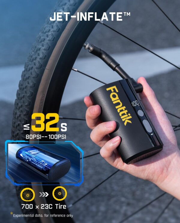 Fanttik X9 Ace Mini Bike Tire Pump, 32s Fast Inflate Bike Pump with Guage, 150PSI Electric Air Pump with Presta and Schrader Valve, Suitable for Road Bike, Mountain Bike, E-Bike, City Bike - Image 4