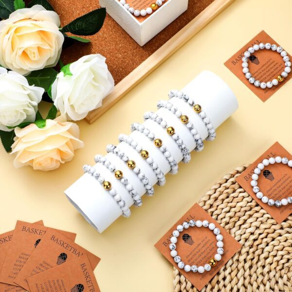 12 Pcs Sport Bracelets Team Gift Lave Stone Black White Beaded Bracelet with Inspirational Card for Football Volleyball Golf Baseball Basketball Soccer Softball Party Favor - Image 4