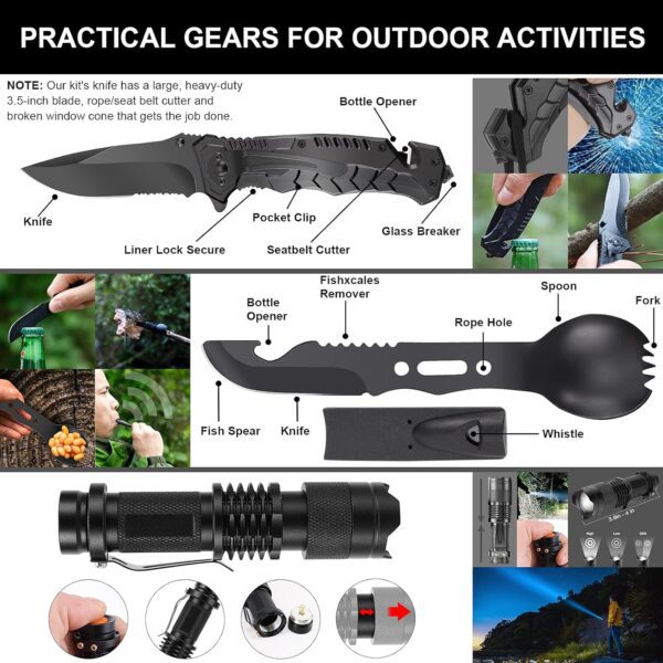 Survival Kit and First Aid kit,Emergency Supplies Camping Accessories with Upgraded Molle Bag, Gifts for Men and Women Outdoor Adventure Camping Hiking Hunting - Image 3