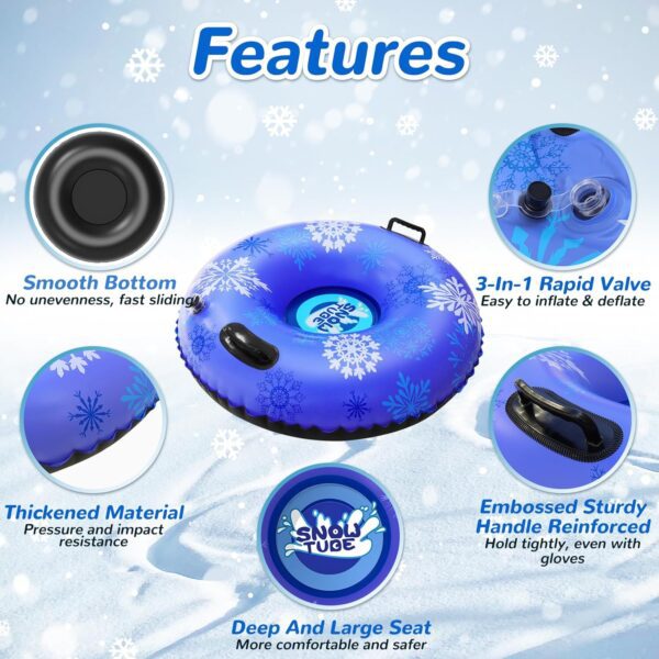 36" 3Pack /40" 2Pack Snow Tubes, Inflatable Snow Sled for Kids & Adults, Thickened Heavy Duty Hard Bottom Snow Sleds with Handles, Winter Outdoor Sports Toys for Boys Girls Family Activities - Image 2