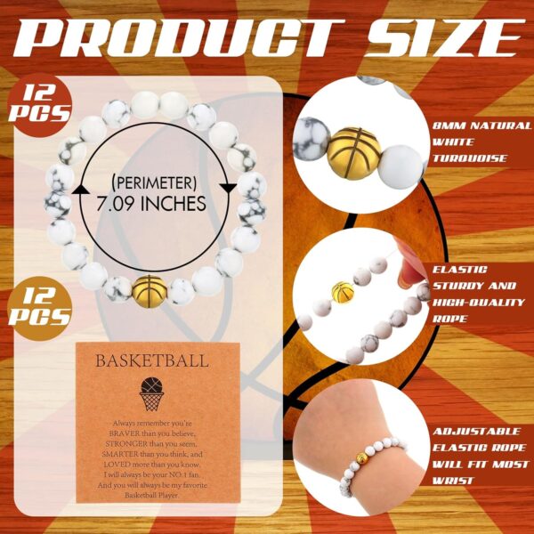 12 Pcs Sport Bracelets Team Gift Lave Stone Black White Beaded Bracelet with Inspirational Card for Football Volleyball Golf Baseball Basketball Soccer Softball Party Favor - Image 2