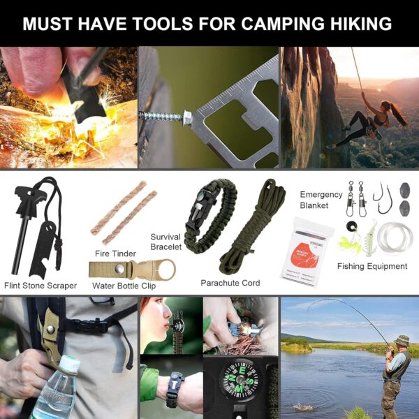 Survival Kit and First Aid kit,Emergency Supplies Camping Accessories with Upgraded Molle Bag, Gifts for Men and Women Outdoor Adventure Camping Hiking Hunting - Image 4