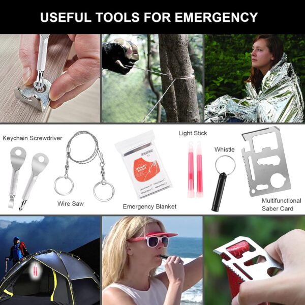 Survival Kit and First Aid kit,Emergency Supplies Camping Accessories with Upgraded Molle Bag, Gifts for Men and Women Outdoor Adventure Camping Hiking Hunting - Image 5