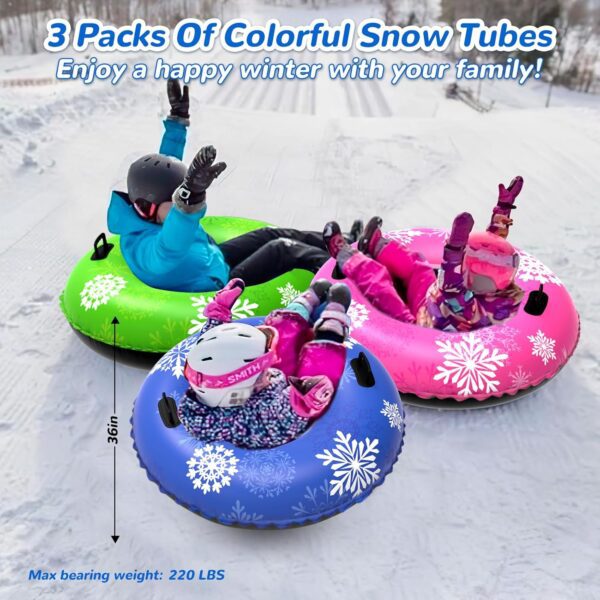 36" 3Pack /40" 2Pack Snow Tubes, Inflatable Snow Sled for Kids & Adults, Thickened Heavy Duty Hard Bottom Snow Sleds with Handles, Winter Outdoor Sports Toys for Boys Girls Family Activities - Image 6