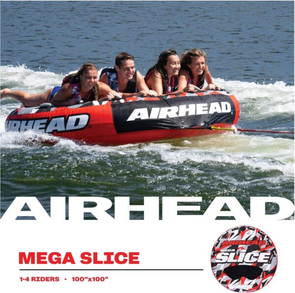 Airhead Slice Towable 2-4 Rider Models, Tube for Boating and Water Sports, Heavy Duty Full Nylon Cover with Zipper, EVA Foam Pads, and Patented Speed Safety Valve for Easy Inflating & Deflating - Image 3
