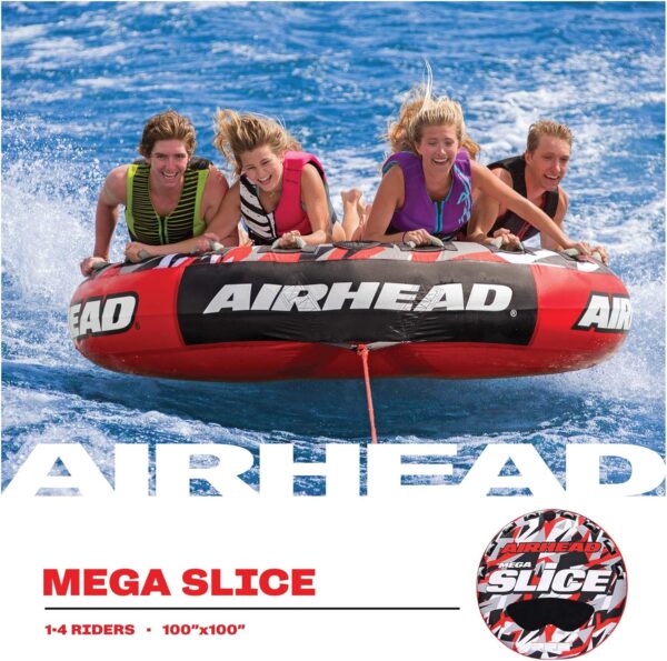 Airhead Slice Towable 2-4 Rider Models, Tube for Boating and Water Sports, Heavy Duty Full Nylon Cover with Zipper, EVA Foam Pads, and Patented Speed Safety Valve for Easy Inflating & Deflating - Image 5