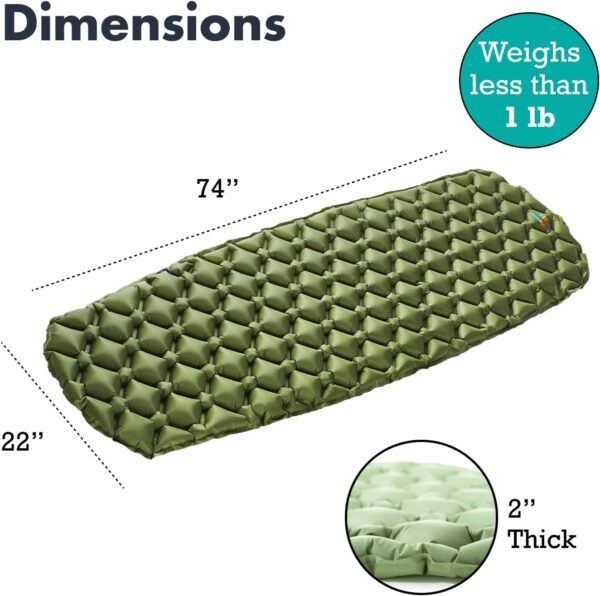 Sleeping Pad for Camping - Ultralight Sleeping Mat for Camping, Backpacking, Hiking - Lightweight, Inflatable Air Mattress - Compact Camping Mats for Sleeping- Green, 1pk - Image 3