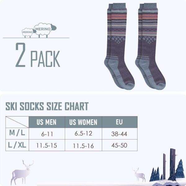 Ski Socks 2-Pack Merino Wool, Over The Calf Non-Slip Cuff for Men & Women - Image 5