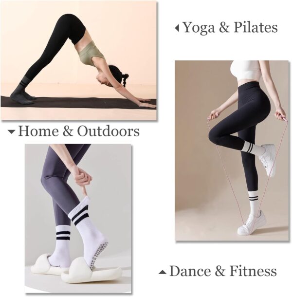 Flydo Pilates Grippy Socks with Grips for Women Yoga Non Slip Long Socks for Pure Barre, Ballet,Dance Workout 2-5 Pack - Image 3