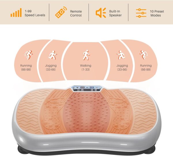 Bigzzia Vibration Plate Exercise Machine 10 Modes Whole Body Workout Vibration Fitness Platform w/ Loop Bands Jump Rope Bluetooth Speaker Home Training Equipment for Weight Loss & Toning - Image 4
