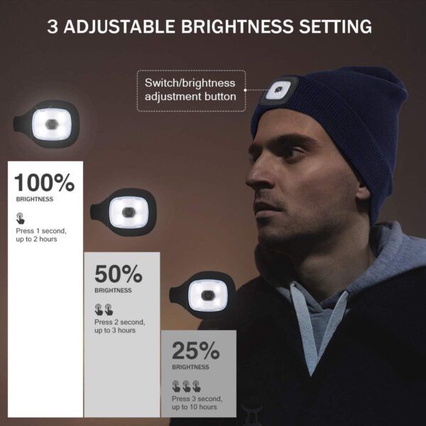 YunTuo LED Beanie with The Light, Unisex USB Rechargeable Headlamp Winter Knitted Cap Gifts for Men Dad Husband Him - Image 6