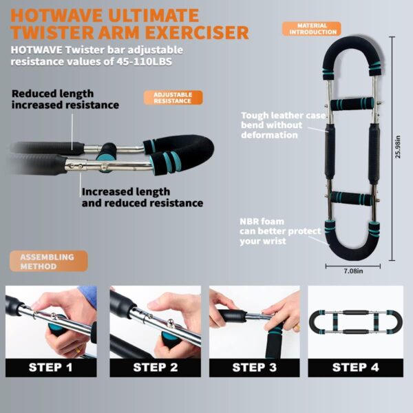 HOTWAVE Twister Arm Exerciser,Adjustable Spring Workout Bar, Forearm Triceps Chest Enhanced Exercise Strengthener,Portable Home Fitness Equipment - Image 6