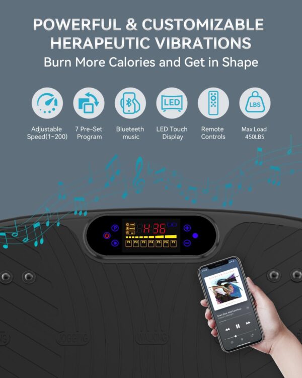 Vibration Plate Exercise Machine, Vibration Plate Platform for Lymphatic Drainage, 200 Adjustable Speeds Power Shaping Waver Vibrating Plate Helps Weight Loss, Shaping, Max Weight 450 Lbs - Image 6