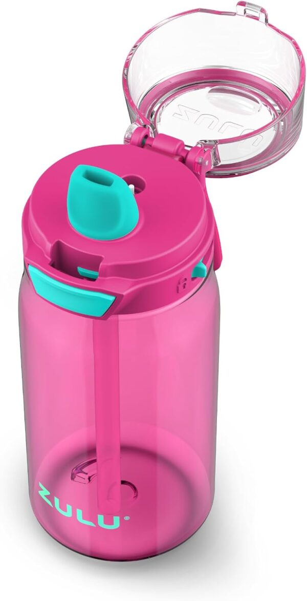 ZULU Kids Flex 16oz Tritan Plastic Water Bottle with Silicone Spout, Leak-Proof Locking Flip Lid and Soft Touch Carry Loop for School Backpack, Lunchbox, and Outdoor Sports, Pink - Image 2