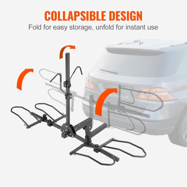 VEVOR Hitch Mount Bike Rack, 160 LBS Capacity Ebike Rack, 2-Bike Platform Style for 2-inch Receiver, Titling and Folding Bike Carrier with Tires up to 5" Wide, for Car, SUV, Truck, RV - Image 5