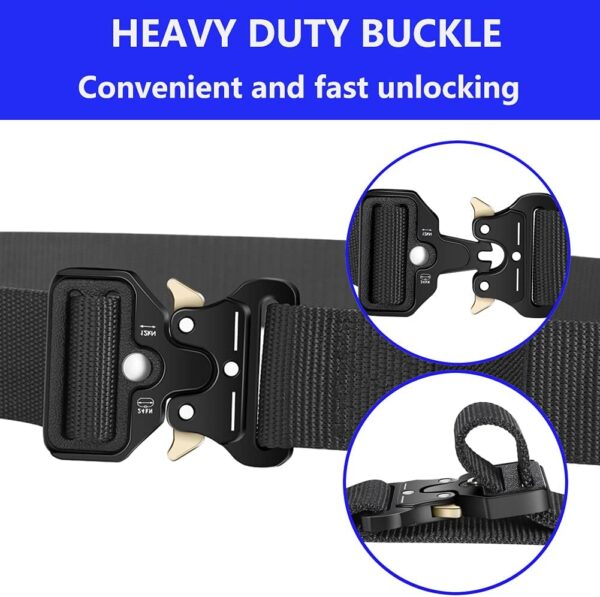3-Pack Military Style Tactical Belts for Men, Quick-Release Metal Buckle with Molle Key Ring Holder - Image 2