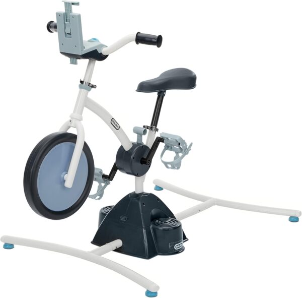 Little Tikes Pelican Explore & Fit Cycle Adjustable Play Fitness Exercise Equipment Stationary Bike with Videos and Built-in Bluetooth Speaker, For Kids Ages 3-7 Years, WHITE, BLUE - Image 2