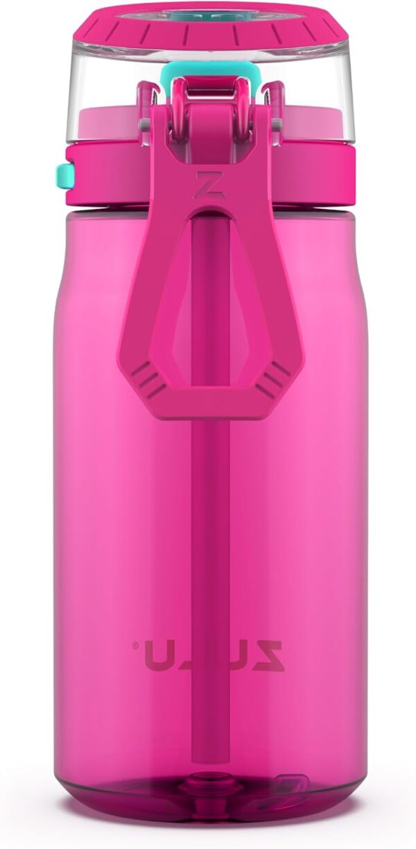 ZULU Kids Flex 16oz Tritan Plastic Water Bottle with Silicone Spout, Leak-Proof Locking Flip Lid and Soft Touch Carry Loop for School Backpack, Lunchbox, and Outdoor Sports, Pink - Image 3