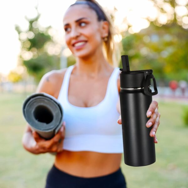 Volhoply 16 OZ Kids Water Bottle Bulk 8 Pack,Insulated Sports Bottles with Straw Lid,Stainless Steel Bottle with Handle Keep Cold & Hot,Double Wall Vacuum Thermo Cups for School,Girls(Black,Set of 8) - Image 7