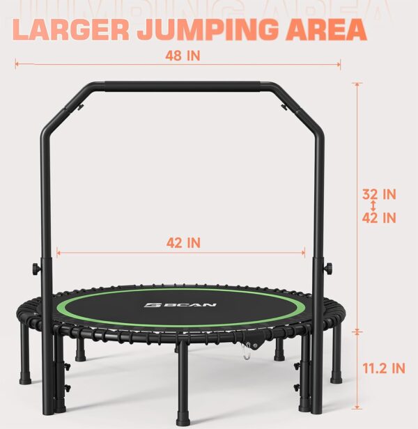 BCAN 450/550 LBS Foldable Mini Trampoline, 40"/48" Fitness Trampoline with Bungees, U Shape Adjustable Foam Handle, Stable & Quiet Exercise Rebounder for Adults Indoor/Outdoor Workout - Image 8