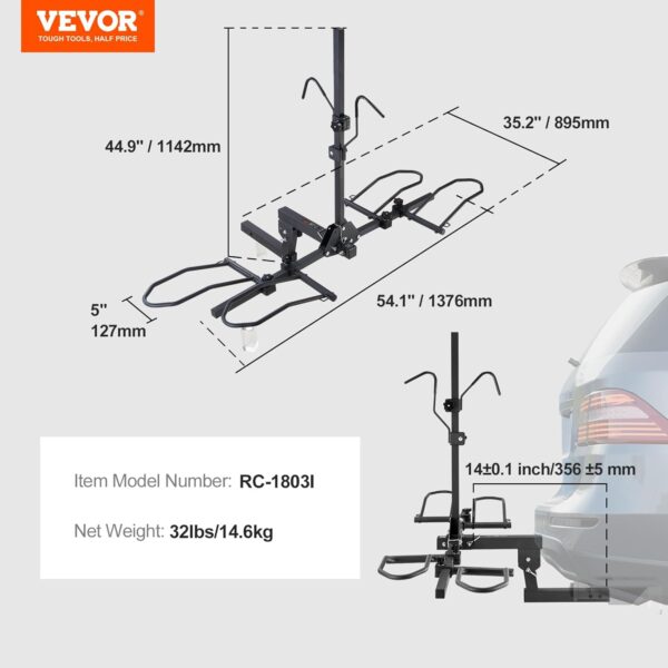 VEVOR Hitch Mount Bike Rack, 160 LBS Capacity Ebike Rack, 2-Bike Platform Style for 2-inch Receiver, Titling and Folding Bike Carrier with Tires up to 5" Wide, for Car, SUV, Truck, RV - Image 7