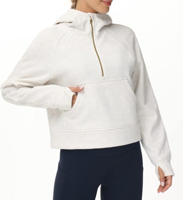 THE GYM PEOPLE Womens' Hoodies Half Zip Long Sleeve Fleece Crop Pullover Sweatshirts with Pockets Thumb Hole - Image 7