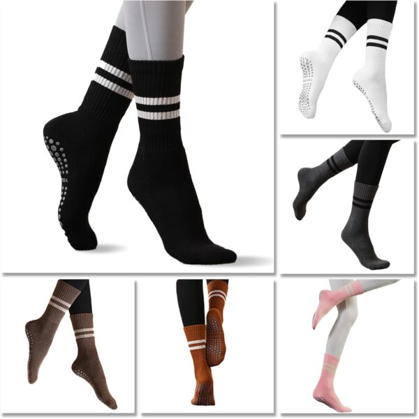 Flydo Pilates Grippy Socks with Grips for Women Yoga Non Slip Long Socks for Pure Barre, Ballet,Dance Workout 2-5 Pack - Image 4