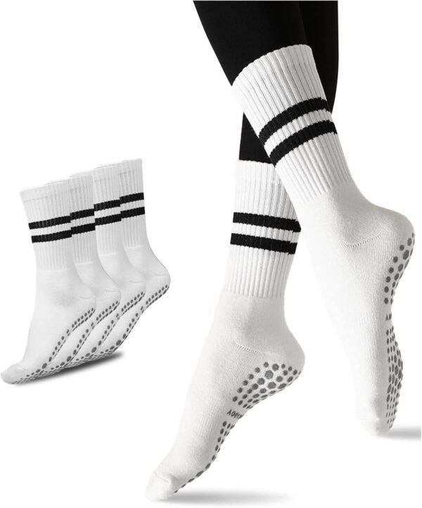 Flydo Pilates Grippy Socks with Grips for Women Yoga Non Slip Long Socks for Pure Barre, Ballet,Dance Workout 2-5 Pack