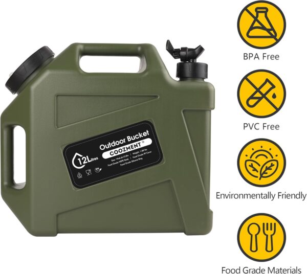 3.2 Gallon/5 Gallon Water Containers with Spigot, BPA Free Water Jug, Military Green Water Tank, Multifunction Water Storage Containers for Camping Outdoor Hiking,Emergency Stroage - Image 2