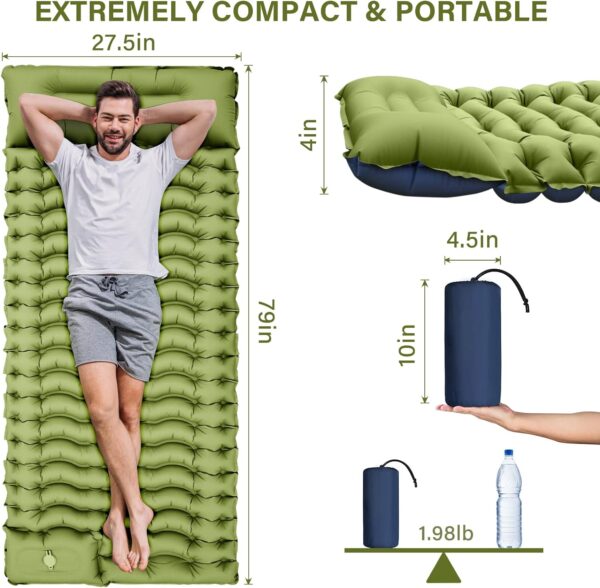 Yuzonc Camping Sleeping Pad, Ultralight Camping Mat with Pillow Built-in Foot Pump Inflatable Sleeping Pads Compact for Camping Backpacking Hiking Traveling Tent - Image 5