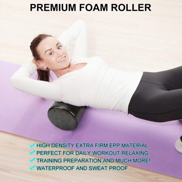 Foam Roller Set - High Density Back Roller, Muscle Roller Stick,2 Foot Fasciitis Ball, Stretching Strap, Massage Ball for Whole Body Physical Therapy & Exercise, Yoga, Back Pain, Leg, Deep Tissue - Image 3
