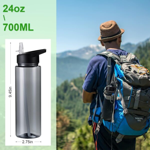 24 oz Water Bottles with Straw, 6 Pack Bulk Reusable Plastic Sports Water Bottle with Handle, Wide Mouth & Portable for Travel Gym Cycling Hiking Camping, Suitable for Personalized DIY Gift, Grey - Image 3