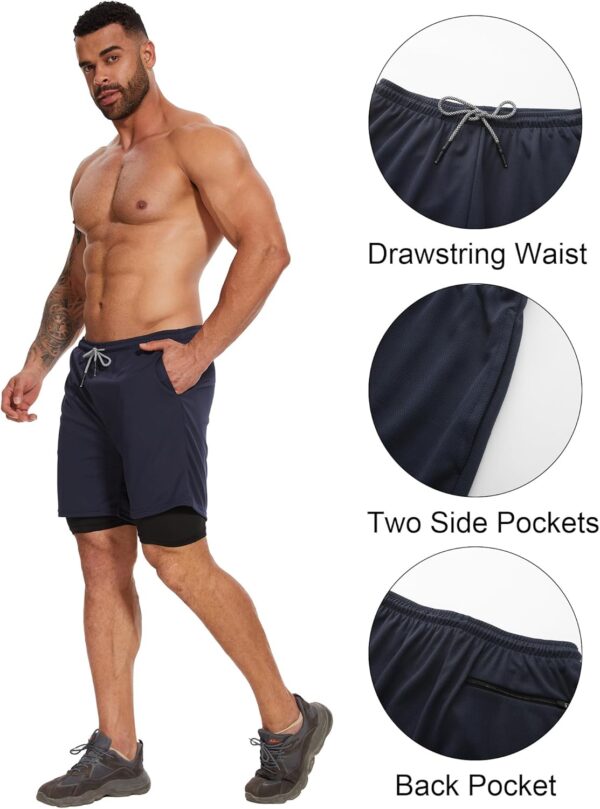 1/4 Pack Mens 2 in 1 Running Workout Shorts with Liner,Gym Athletic Quick Dry Sport Shorts with Pockets - Image 5